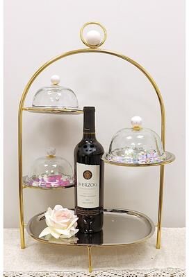 Classic Touch "Multi Cake Stand Silver with Gold Frame and Clear Ball Detail - 23.6""H"