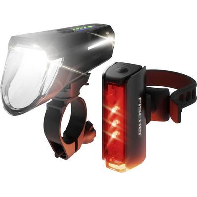 FISCHER FAHRRAD Fahrradbeleuchtung Set PLUS 110 + TWIN STOP LED Schwarz