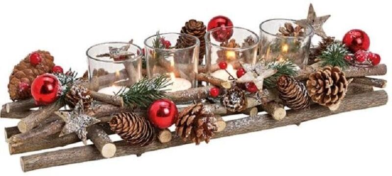 Adventskranz "G. Wurm mit Teelichthalter 40 x 10 x 17 cm", bunt (mehrfarbig), B:40cm T:10cm, Dekokränze, Adventskranz, Holzart: Kiefer (Polen) mehrfarbig Einheitsgröße