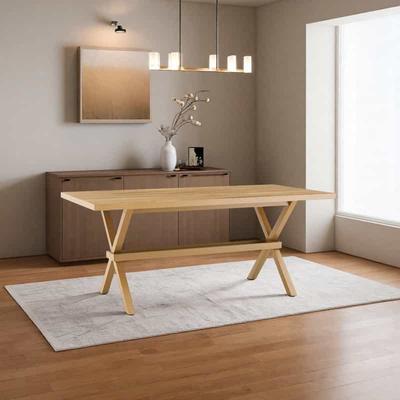 ZWYO HOSIMU "71"" Modern Rectangular Dining Table, Light Wood Kitchen Table with X-Shaped Metal Legs & Storage Shelf for 6-8"