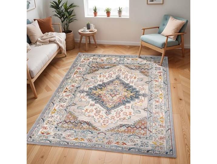 Livabliss Casablanca Tapis Vintage 120x170 cm – Taupe\, Bleu\, Gris