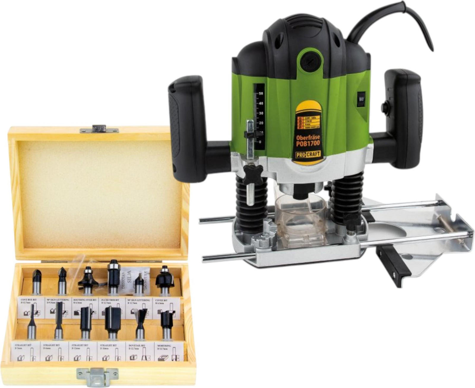 Procraft POB1700 bovenfrees 1200 watt met accessoires, 6 - 8 mm
