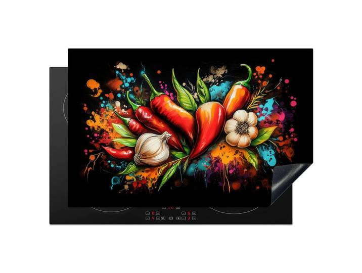 HERDABDECKPLATTE Gemüse - Paprika - Knoblauch - Graffiti - Farbe - Bunt Abdeckung Ceranfeld 81.2x52 cm