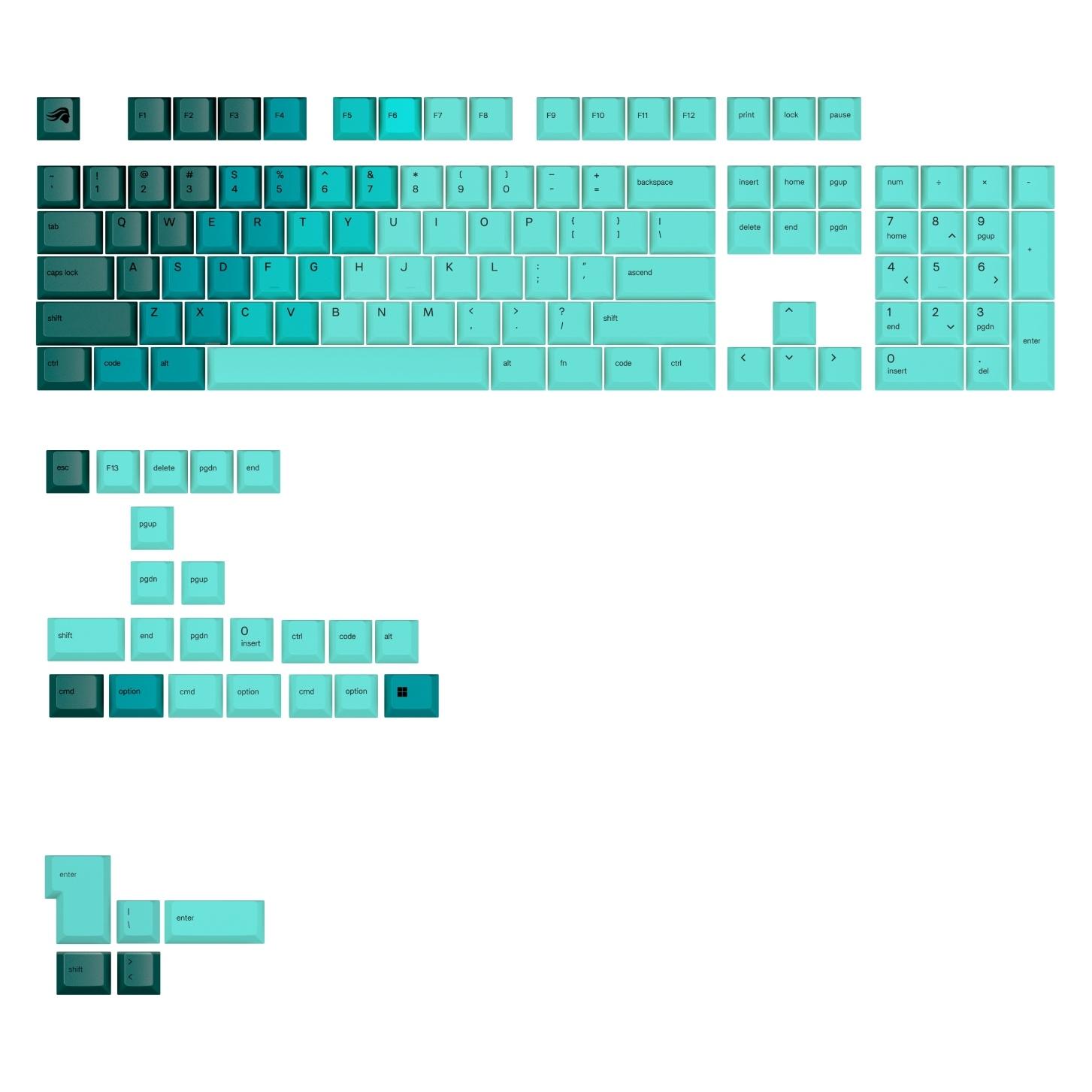 Glorious GPBT Gradient Keycaps, ANSI Layout (US), PBT, Dye-Sub - RainforestGlorious GPBT Gradient Ke (GLO-KB-ACC-KC-GPBT-GR-RFO-US)