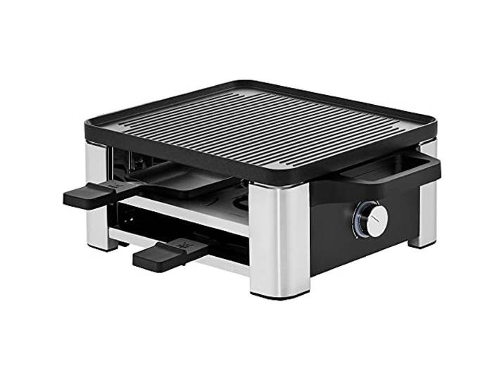 WMF Lono Gril à raclette\, avec poêlons et poussoirs\, raclette pour 4 personnes\, 870 W\, en acier inoxydable\, mat