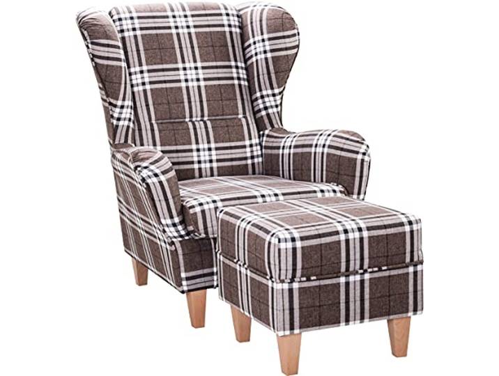 Supellex Ohrensessel »Sofia«, Design Oxford, kariert, braun (Design-Nr.: 5040), wahlweise mit Hocker