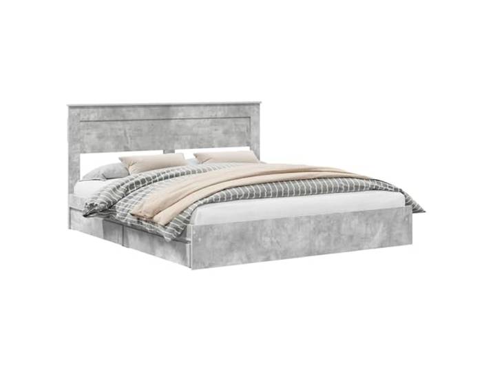 PUGYNBK Bett mit Schublade Grau Beton 200 x 200 cm Plattformrahmen, Holz, Schubladen mit Griffen, ohne Lattenrost, für Schlafzimmer