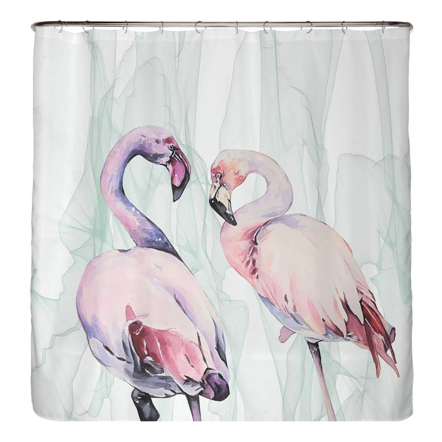 home24 Douchegordijn Loving Flamingos microvezel meerkleurig B: 180 cm, H: 200 cm