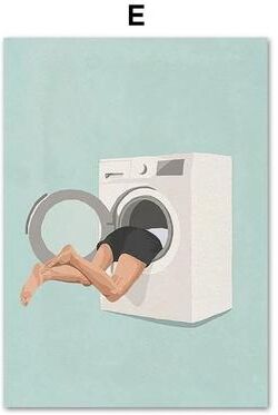 Uplift Picks Laundry Girl Canvas Wall Art Nordic Poster Print For Bathroom And Laundry Room Decor e 60x90 Cm no Frame