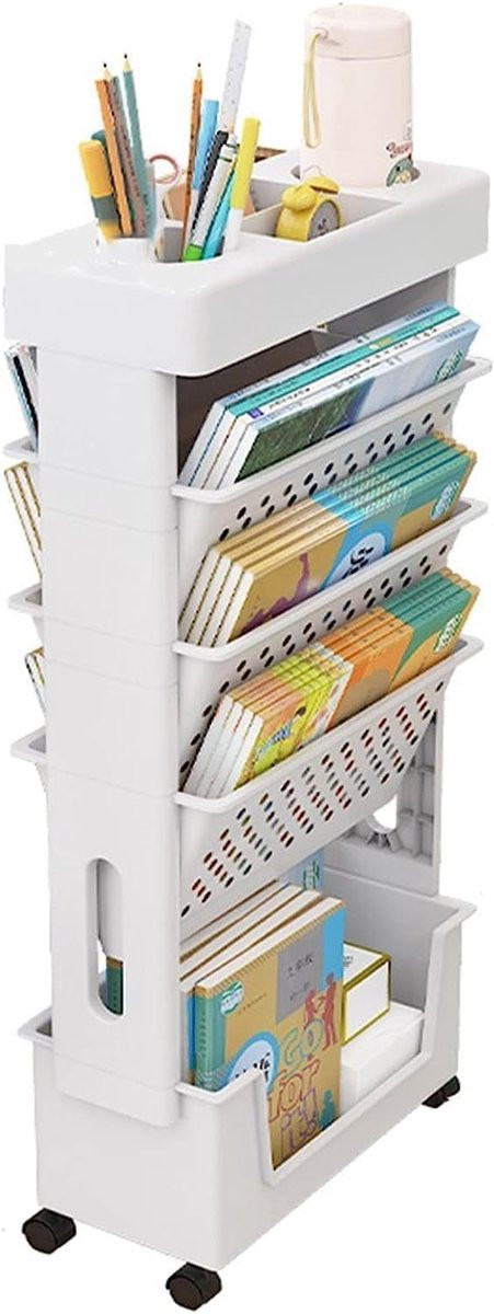 Verplaatsbare Bureau Boekenplank Klaslokaal Compact - Multifunctionele Rollende Opbergtrolley voor Bureau en Bibliotheek