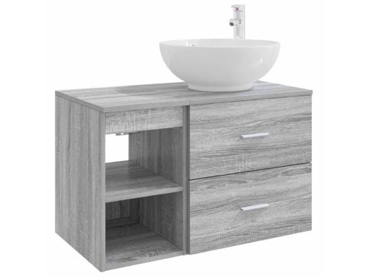 hliofuir Badezimmermöbel-Set 2-teilig Grau Sonoma Holzwerkstoff Wandhängendes 2er-Set aus Holzwerkstoff für das Badezimmer mit Schrank, Regalboden und individueller Bohrmöglichkeit.