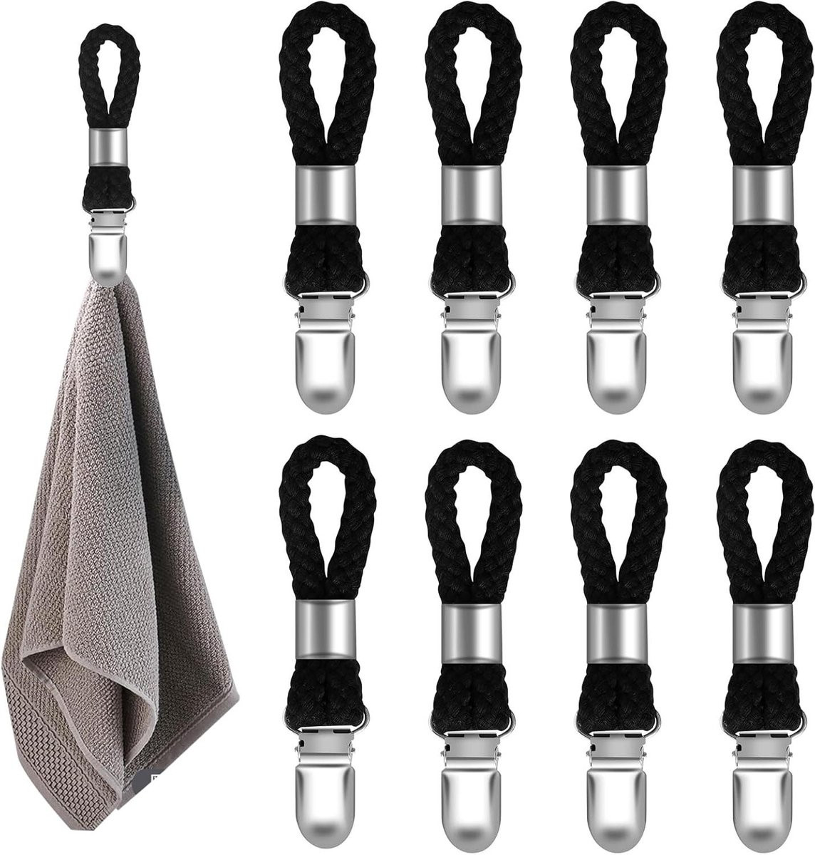 Ronte Handdoekklemmen 8 stuks - Zwart - Handdoekhangers voor badhanddoeken