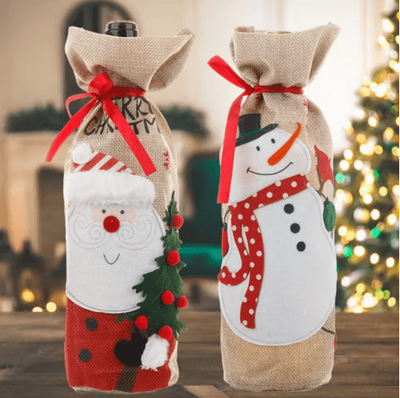Inspire Picks Merry Christmas Linen Wine Bottle Cover Rustic Holiday Bottle Decoration 1
