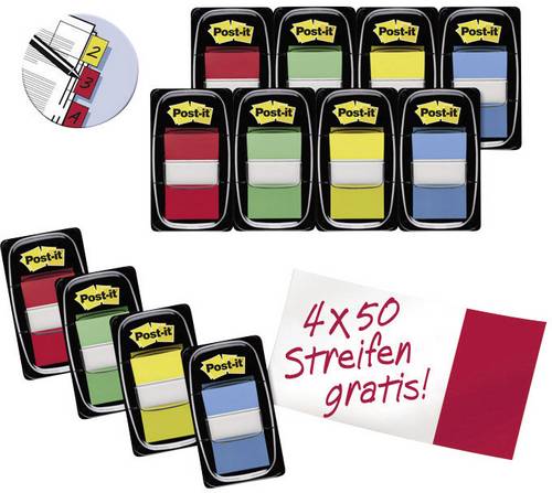 Post-it Haftstreifen FT600003493 Rot, Gelb, Blau, Grün