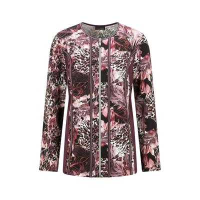 Kurzjacke GOLDNER "Jerseyjacke mit Reißverschluss", Damen, Gr. 38, bunt (beere, gemustert), Jacken Kurzjacke, stretchbequemer Viskosejersey