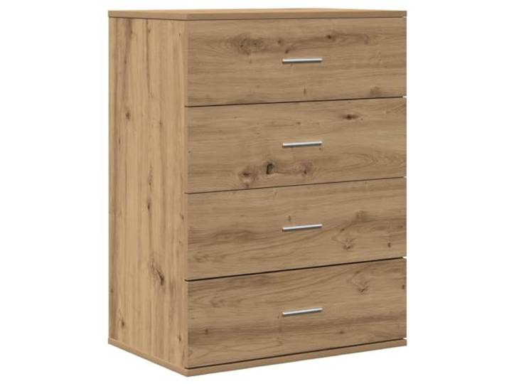 Sideboard Artisan-Eiche 60 x 39 x 80 cm Holzwerkstoff Rechteckige Form, braunes Finish, silberne Stangengriffe, Schubladen, Esszimmer, Buffet-Tisch, trocken abwischen