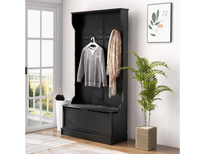 HOMCOM Porte-Manteau Banc Rangement Moderne 96x34x179,7cm Noir