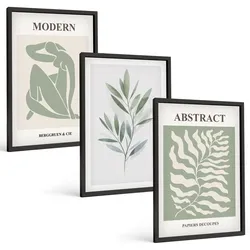 BILDER SET 3er Set - 40x60 cm Schwarzer Rahmen - Matisse Aquarell Boho-Design