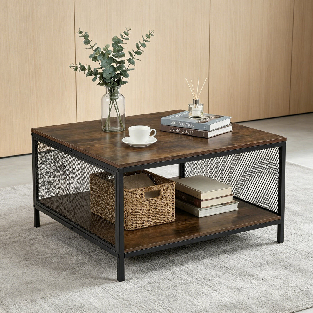 Rio Coffee Table with Storage Rustic Brown 45cm H X 80cm W X 80cm D