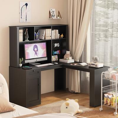 L-Shaped Study Table Writing Desk,Carbon fiber Gaming Computer Desk with Storage for Study Room, Bedroom, Living Room and Office