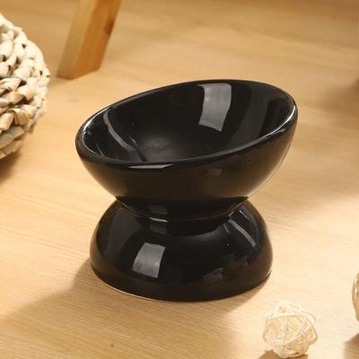 Uplift Picks Ceramic Elevated Cat Bowl Tilted Food Dish For Comfortable Feeding And Easy Cleaning black