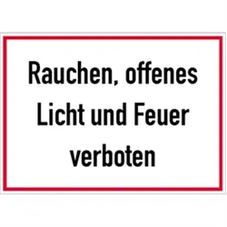 Schild Rauchen, offenes Licht und Feuer verboten, Alu, 350x250 mm