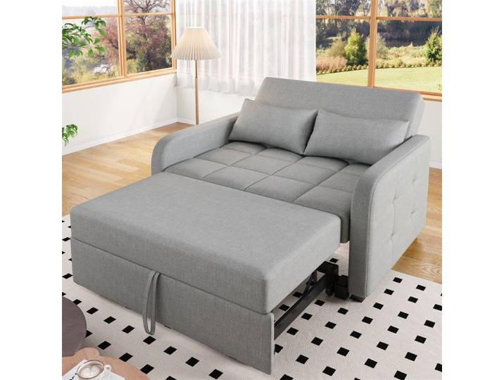 DRIPEX Canapé Convertible avec deux coussins Canapé-lit 2 Plances en lin Moderne avec dossier réglable Gris