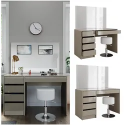 Vicco Schminktisch Sherry Greige Hochglanz 120 x 75 cm 5 Schubladen Spiegel Hocker