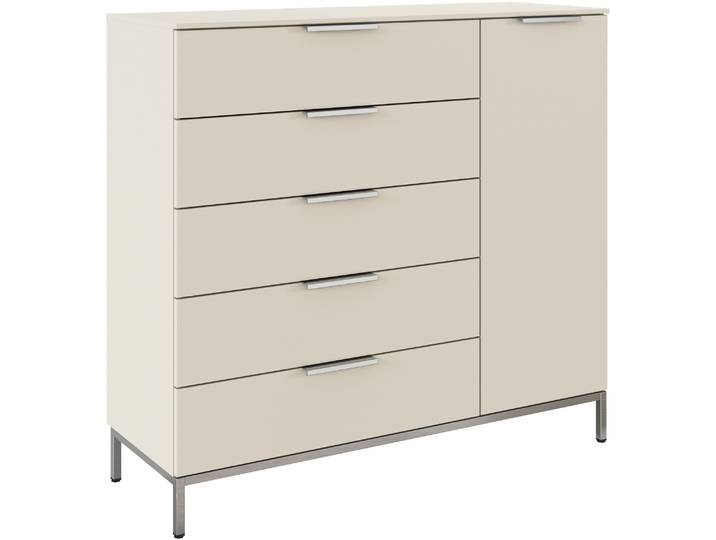 Kombikommode RAUCH Kommode Türkommode Sideboard Kombikommode FLIPP , beige (beige (champagner)), B:120cm H:111cm T:42cm, Holzwerkstoff, Sideboards, Kombikommode, 1-türig mit 5 Schubladen und Soft-Close-Funktion