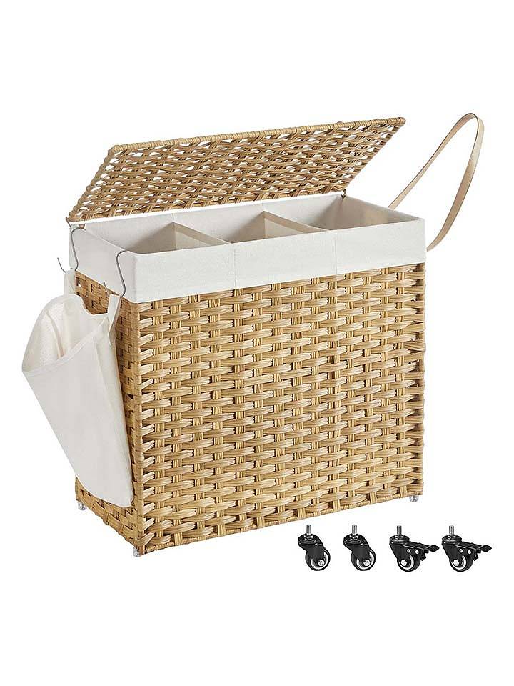 SONGMICS Wäschekorb in Hellbraun/ Weiß - (B)66 x (H)60 x (T)33 cm - onesize