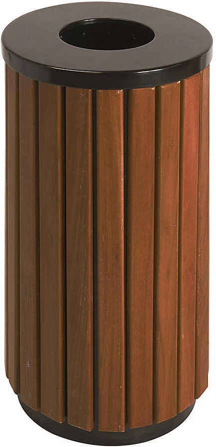 kaiserkraft Outdoor-Abfallsammler, Holz-Optik, Volumen 40 l, rund, Einwurfloch oben