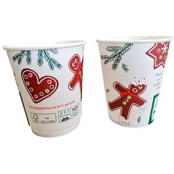 840 Bio Glühweinbecher Weihnachtsbecher 200ml 0,2l Premium Doppelwand Papier mit Bio Barriere & Eichstrich