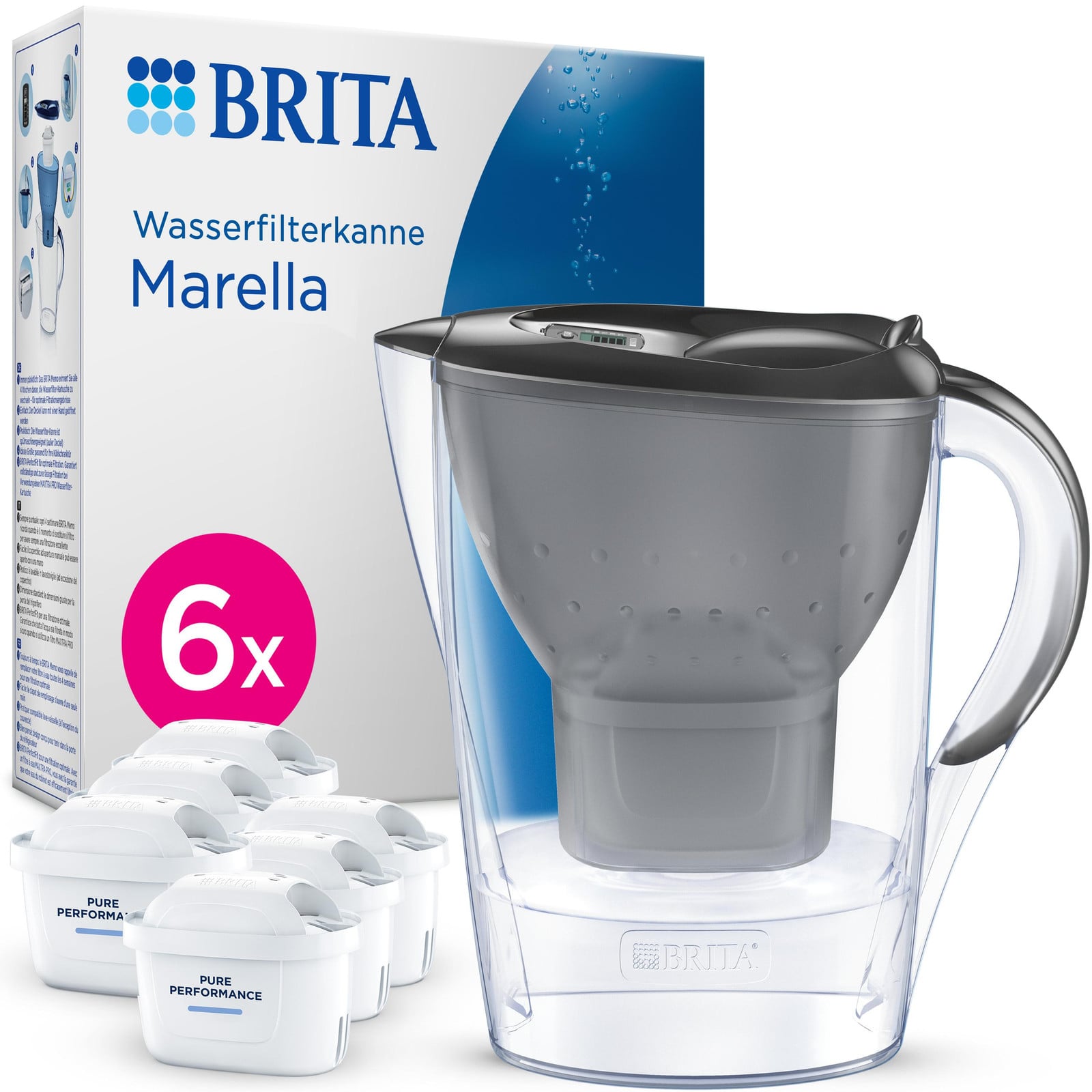 Brita Marella waterfilterkan, 1,4 liter, grijs, transparant