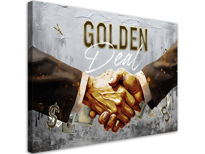 Feeby Leinwandbild Goldenes Geschäft 120x80cm, Goldfarben, Mode, Rechteckig, 120x80 cm, Bilder & Rahmen, Bilder, Leinwandbilder
