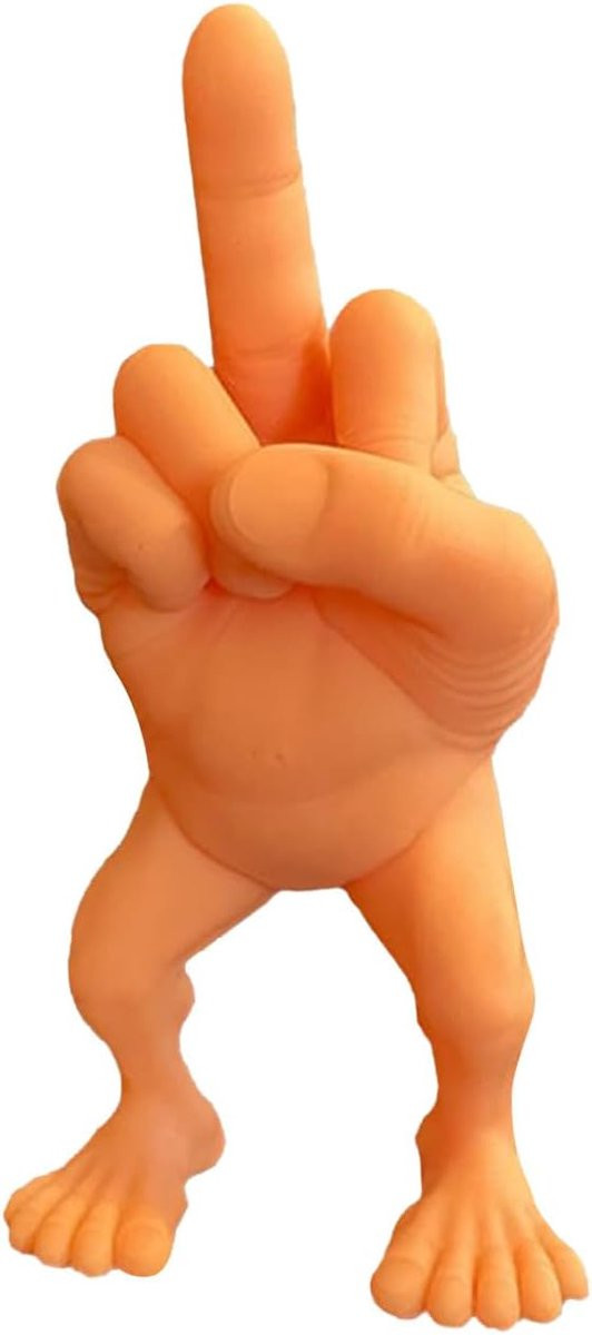 Grappig middenvinger standbeeld bureau accessoire - Oranje - H x B x D: 17,5 cm