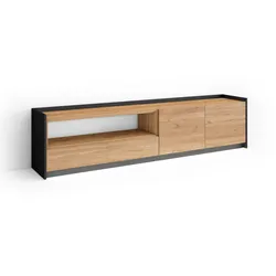 SKRAUT HOME TV-Schrank, Lowboard, 207x50x37 cm, Für TV-Geräte bis zu 80", LED, Eiche Schwarz
