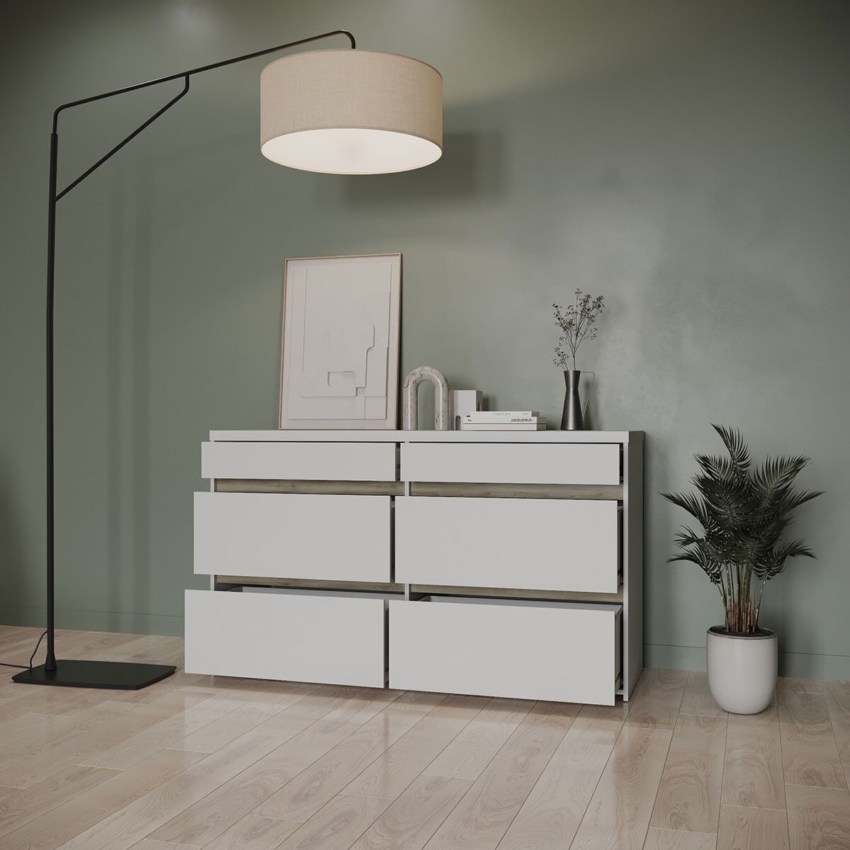 Schubkasten-Unterbau DEMEYERE GROUP, weiß (weiß, neutral), B:154,5cm H:89,2cm, Holzwerkstoff, Schränke, Schubkasten-Unterbau