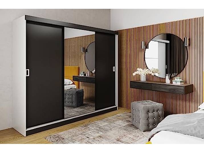 KIER FURNITURE Mehrzweckschrank RETRO Weiß/Schwarz 200x205x59 cm Vielseitiger Schrank mit praktischem Stauraum für Wohn-, Schlaf-, Kinder- oder Arbeitszimmer