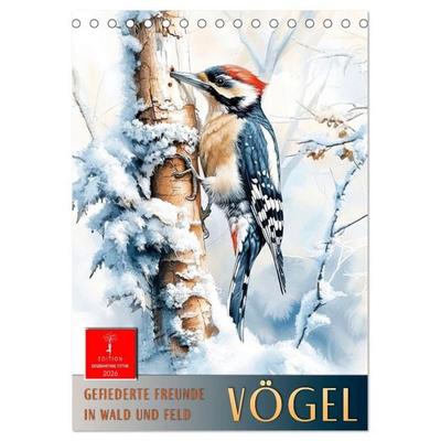 Vögel - gefiederte Freunde in Wald und Feld (Tischkalender 2026 DIN A5 hoch), CALVENDO Monatskalender