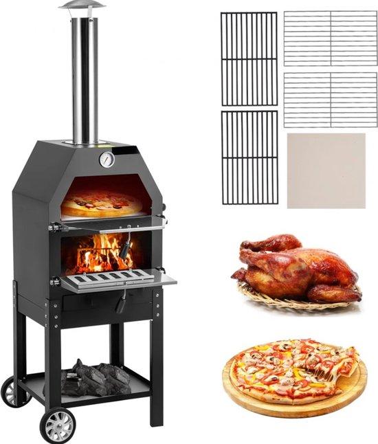 Aussendienst-Steinofen für Pizzen mit externem Grill und vielen Grillhaltern für große Pizzen bis 30 cm.