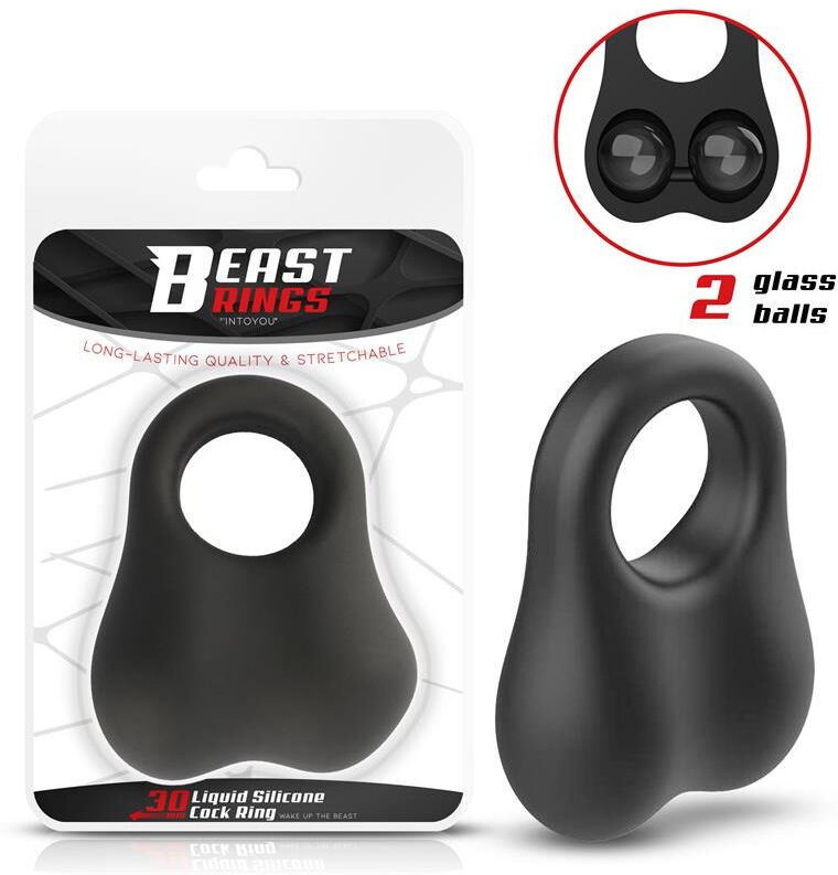 BEAST RINGS Anneau pénien en silicone liquide avec boules internes 30 mm