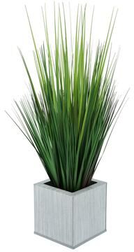 House of Silk Flowers Faux PVC Grass in Square Zinc Planter