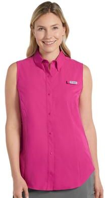 Columbia Women's Tamiami Sleeveless Shirt (Size Medium) Guava Pink, Polyester