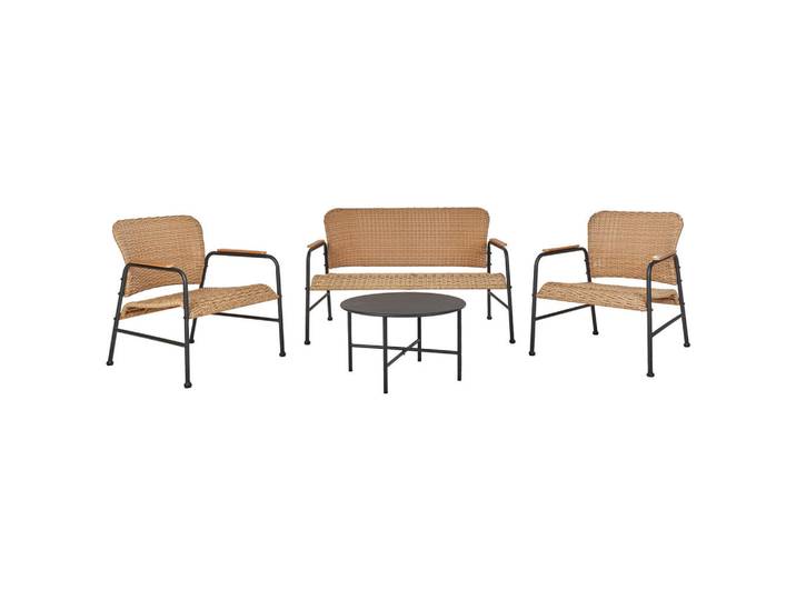 Beliani Gartenlounge 4-Sitzer Naturfarben Ofanto, Naturfarben, Schwarz, Kunststoff, Gartenmöbel, Gartengarnituren, Gartenmöbel-Sets
