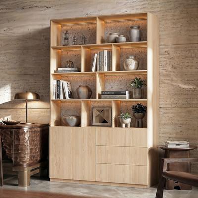 Homsee "141.7"" Modular Storage Cabinet with LED Lights, Entertainment Center with Glass Display Doors,Push-to-Open Doors Buffet"