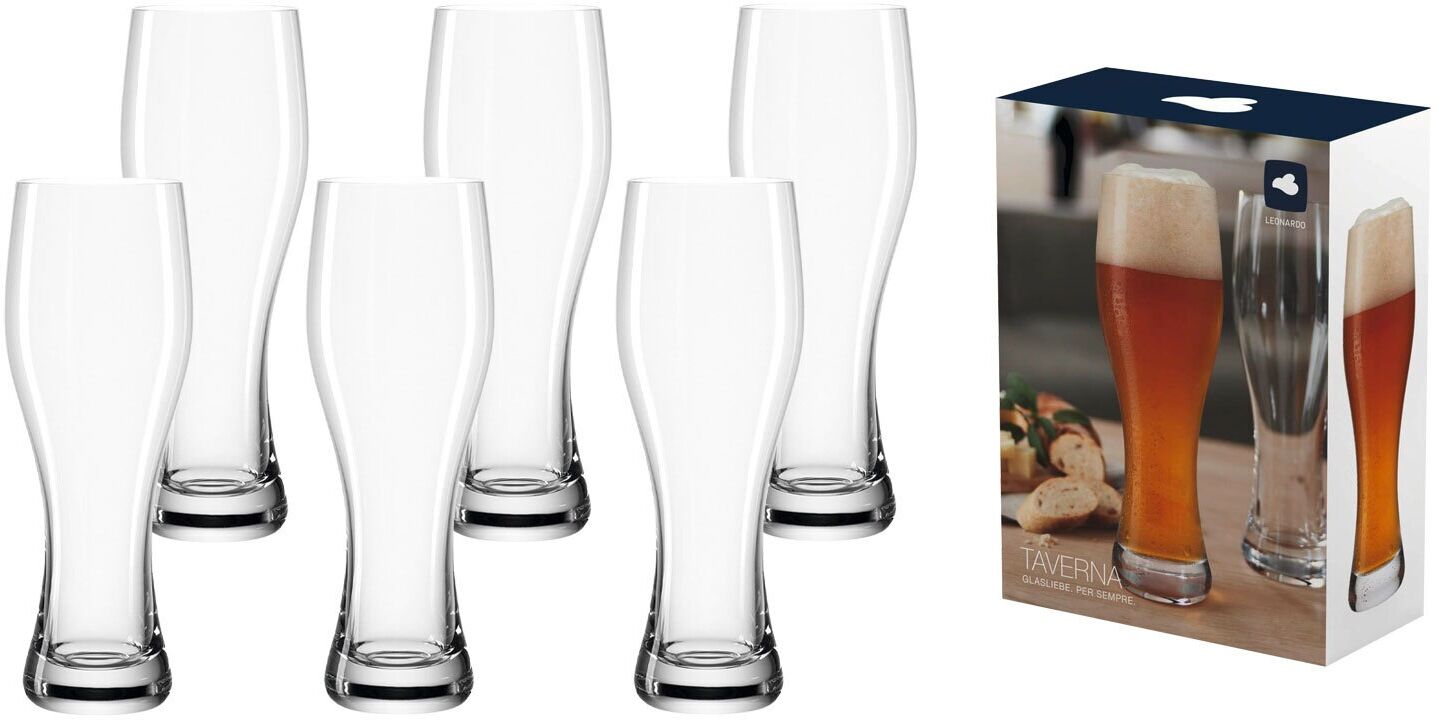 Bierglas LEONARDO "Weizenbiergläser Taverna 330 ml 6er Set transparent", bunt (transparent), Glas, Trinkgefäße, Bierglas