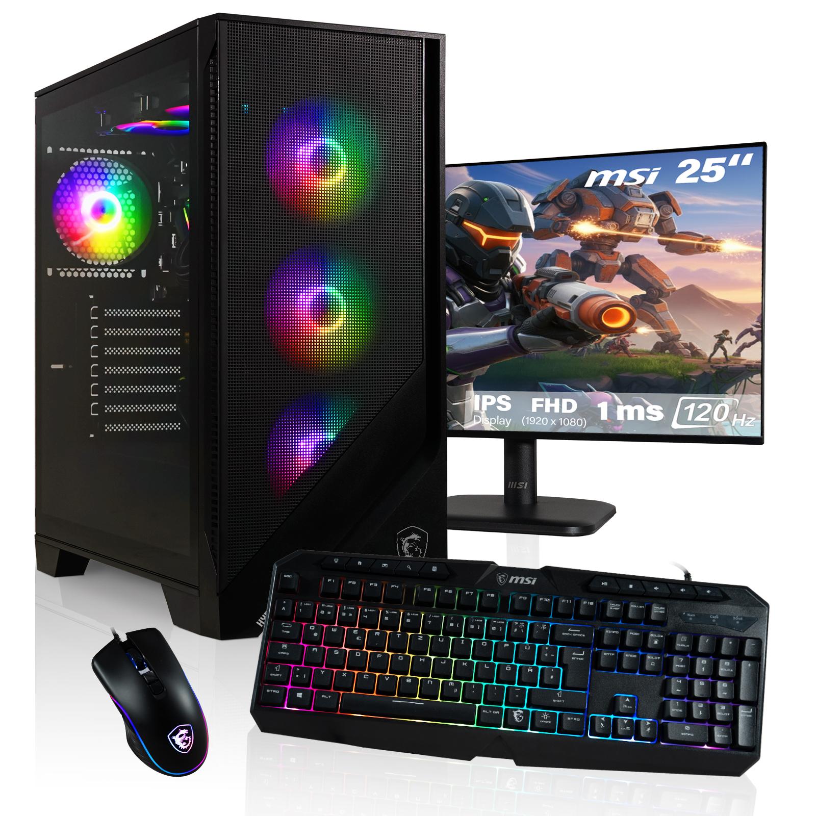 HYPER BYTE - Gaming PC - Komplett Set | AMD Ryzen 7 5700G | 16GB RAM | 1TB SSD | Wasserkühlung | 25 Zoll Monitor | Maus & Tastatur | WLAN | Win11 Pro