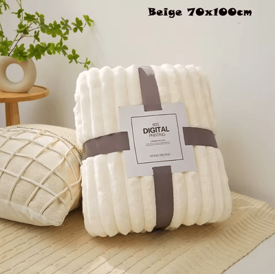 Inspire Curations Double Sided Ultra Soft Striped Warm Blanket beige 70x100cm