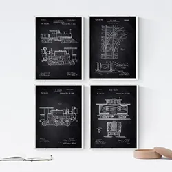 POSTER Set mit 4 Schwarz Eisenbahn Patent A4 Rahmenlos