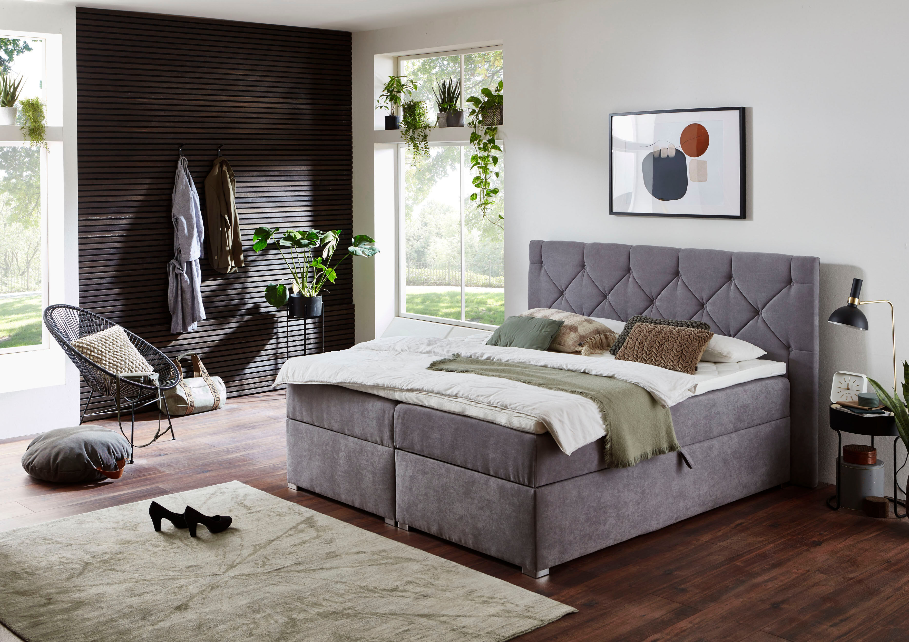 Boxbett "Meike", grau, B:180cm L:207cm, Bezug Bett: Strukturstoff (100% PES);Taschen-Federkernmatratze: Strukturstoff 100% PES; Jersey (100% PES);Topper: Jersey 100% PES, ATLANTIC HOME COLLECTION, Komplettbetten, Boxspringbett, mit XXL-Bettkasten und Topp